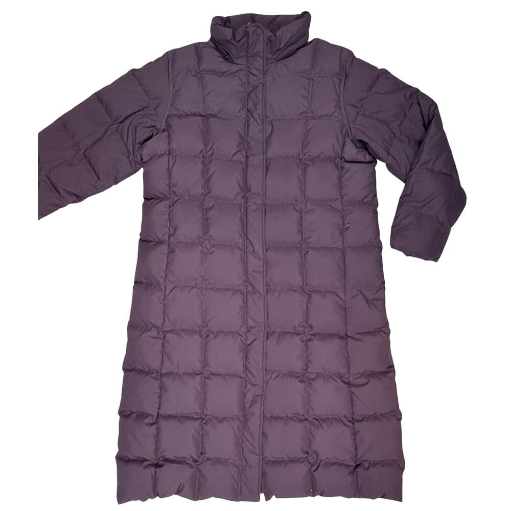 LANDS END Sz Large Long Full Length Down Quilted Puffer Coat Purple